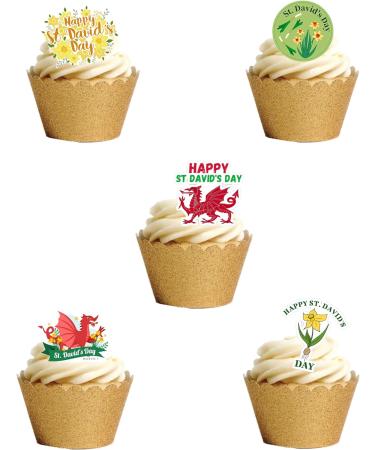 Top That 30 Stand Up St David's Day Welsh Wales Celebration Themed Edible Wafer Paper Cake Toppers Decorations - Buy Online on SooperMarket.com