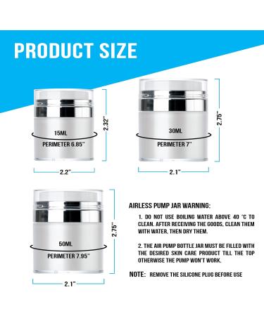 Silver Ion Coated Airless Cosmetic Container Set - 3pcs (0.5oz + 1oz + 1.7oz) | Leak Proof Pump Jar for Lotions, Gels, Creams | Refillable & Portable Travel Size Moisturizer Container - Buy Online on SooperMarket.com