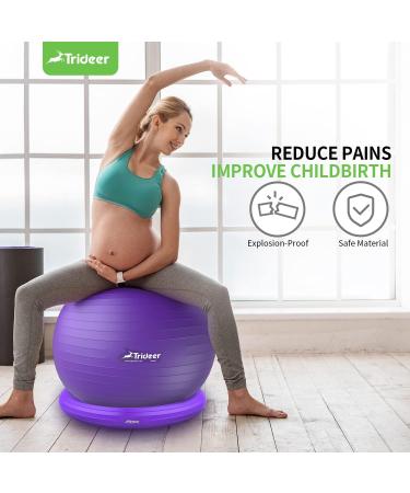 Trideer 65cm Purple Exercise Ball Chair with Base & Bands - Home Gym Workout & Back Pain Relief - Buy Online on SooperMarket.com