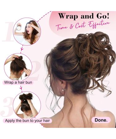 REECHO Tousled Updo Messy Bun Hair Piece for Women - Chocolate Brown with Highlights - Buy Online on SooperMarket.com