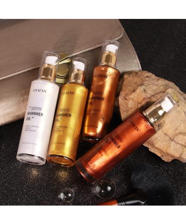 Liyalan Shimmer Body Oil Rose Gold Highlighter Illuminator 2.8 Fl Oz - #02 Rose Gold - Buy Online on SooperMarket.com