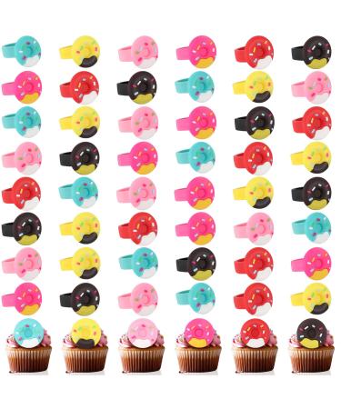Shappy 48 Pcs Donut Cupcake Rings Donut Cupcake Toppers Multicolored Donut Party Favors Donut Party Supplies Cupcake Party Decoration for Women Wedding Birthday Shower Sweet Dessert Cake Gift 6 Style