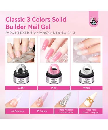 SAVILAND Solid Builder Nail Gel Kit for Beginners - 3 Colors Non-Sticky 3D Gel UV Lamp Chrome Powders & Nail Sequins for Stunning Nail Art & Extensions - Buy Online on SooperMarket.com