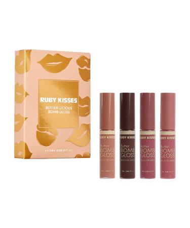 Ruby Kisses Lip Gloss Butter Bomb Gloss Non-Sticky Lip Gloss Vitamin E Natural Nude Lip Makeup - 7.8mL (0.26 US fl.oz) (Nude  Tantalize  Blushing  Sublime) Value Set