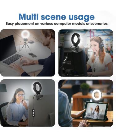 FDKOBE Webcam Lighting Ring Light for Laptop/Computer - 4'' Small Video Conference Lighting with Mount & Tripod, 3 Light Modes, 10 Brightness Levels - Selfie 3000k - Buy Online on SooperMarket.com
