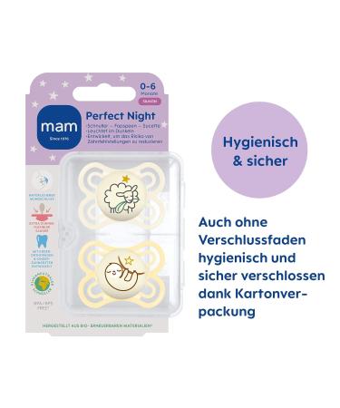 Mam Perfect Night Pacifier Set (2 Pack) - Glow in the Dark Eco-Friendly Tooth-Friendly Baby Pacifiers for 0-6 Months Includes Pacifier Box - Sheep/Sloth Design - Buy Online on SooperMarket.com