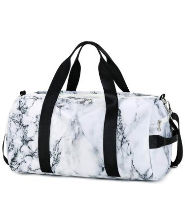 Sport Gym Duffle Travel Bag for Men Women Duffel with Shoe Compartment, Wet Pocket (Marble-White) A Marble-White