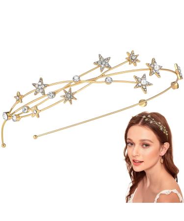 FRCOLOR Alloy Rhinestone Star Headband Romantic Crystal Rhinestone Tiara Headband Novelty Fashion Headband for Girls Women Golden