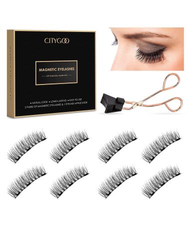 Dual Magnetic Eyelashes, Magnetic Lashes Without Eyeliner, No Glue Needed, Best 3D Reusable False Eyelashes with Applicator, Natural Look Eyelashes Set (8 PCs)