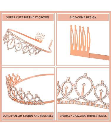 Personalized Birthday Sash & Crown Set for Women - Birthday Cake Toppers & Gift Kit - Rhinestone Hair Accessories - Rose Gold - Buy Online on SooperMarket.com