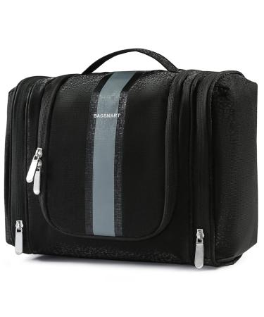 Extra Large Toiletry Bag,BAGSMART Hanging Toiletry Bag for Travel, Water-resistant Cosmetic Makeup Travel Bag, Large Capacity Travel Bag Organizer for Full Sized Toiletries, Black Black -Large
