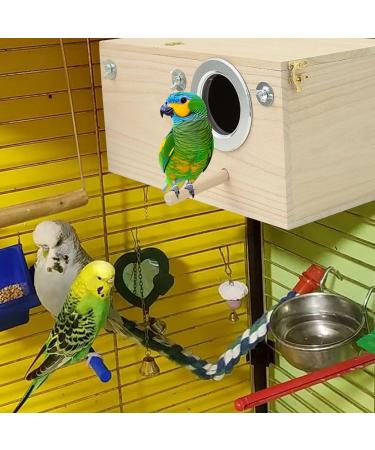 Wooden Parrot Breeding Box | Cockatiel Parakeet Nesting Box | Natural Wood Breeding Cage House for Lovebirds Cockatiel Budgie Conure Finch Parakeet Mating Hatching 1Pc - Buy Online on SooperMarket.com