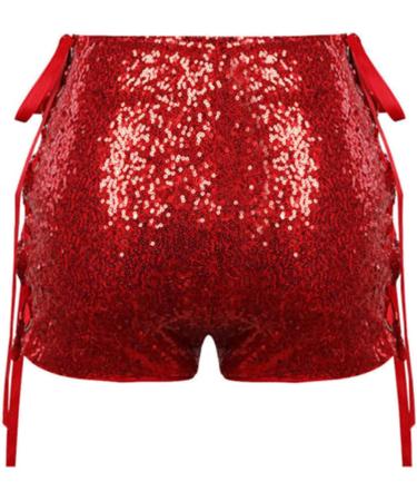 Duohropke Women s Metallic Hot Pants Sequin Glitter High Waist Shorts for Dance Sport Disco & Carnival Red - Buy Online on SooperMarket.com