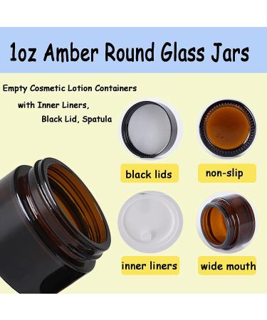 OverNews 1oz Amber Glass Jar  Empty Cosmetic Lotion Containers with Inner Liners Black Lid  Spatula 1pcs amber - Buy Online on SooperMarket.com