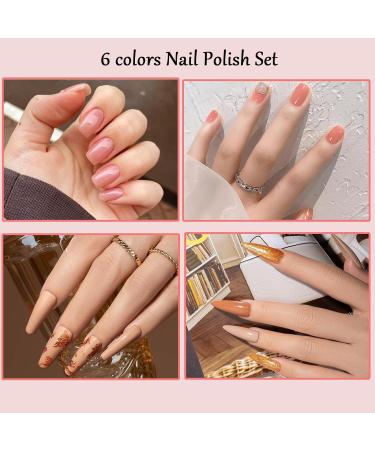 Nude Nail Polish Set - Glitter Nail Varnish Sets - Quick Dry & Long Lasting Pink Glitter 6 Colors Nail Varnish Set - No Need UV Nail Polish Kit Christmas Gifts for Women Girl - Buy Online on SooperMarket.com