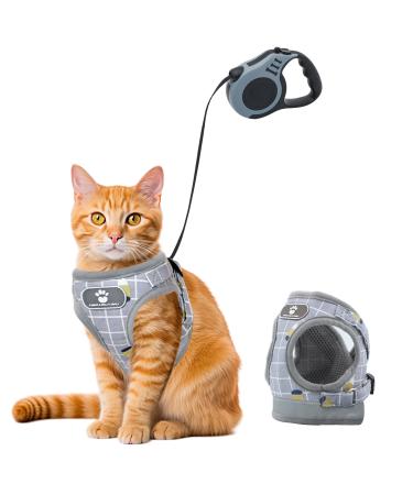 Cat Harness and Lead Set Adjustable Kitten Harness and 5m/16.4 Ft Retractable Lead Set with Reflective Strips Escape-Proof Soft Breathable Cat Vest Harness with Leash Sets for Cats Dogs Walking (M)