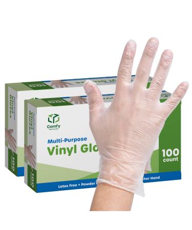 200 Pack Clear Powder Free Vinyl Disposable Plastic Gloves Medium - Clear