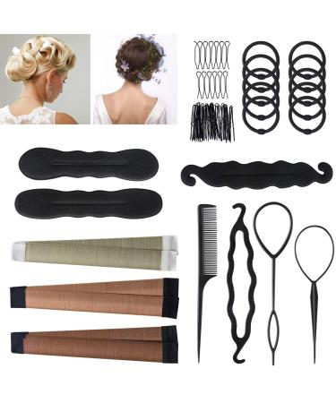 URAQT 26 Pcs Hair Styling Accessories Kit Set Bun Maker Hair Braid Tool for Making DIY Hair Styles Black Magic Hair Twist Styling Accessories for Girls or Women