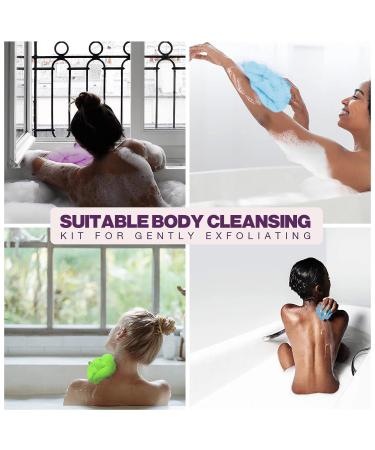 3-Pack Exfoliating Washcloth Set - African Net Sponge & Japanese Loofah for Body & Face Exfoliation - Purple Blue Green - Buy Online on SooperMarket.com