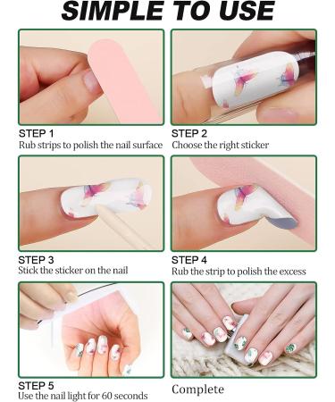 Semi Cured Gel Nail Strips in Blue - Long Lasting Waterproof Nail Wraps with Cuticle Stick, File, Wipes & Sealing - Pink Butterfly Design | EBANKU - Buy Online on SooperMarket.com