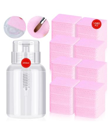 Saviland 1080PCS Lint Free Nail Wipes - Nail Wipes for Gel Nails Lint Free With Pump Dispenser Bottle  Lint Free Wipes for Professional Soak Off Gel Nail Polish Nail Remover