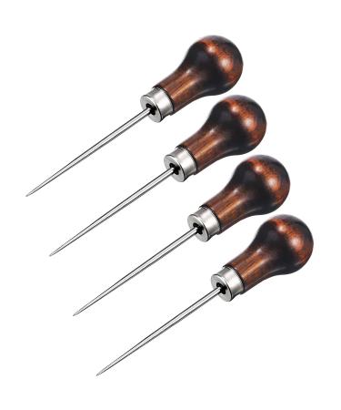 4 Pack Awl Tool Gourd Shape Wooden Handle Scratch Awl Tool Pin Punching for Leather Craft Cloth Pouch Hole DIY Handmade Maker Tool