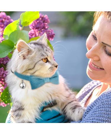 4-Piece Cat Bow Tie Collar Set | Breakaway and Velvet Material | Cute Safety Pet Collar for Kitten and Puppy - Black, Gray, Dark Green, Blue - Buy Online on SooperMarket.com