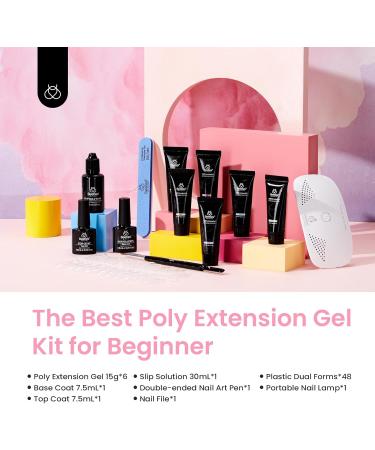 Beetles Gel Poly Extension Nail Kit - 6 Colors Blue Green Nude Pink | UV Lamp, Base & Top Coat for Summer Nails - Buy Online on SooperMarket.com