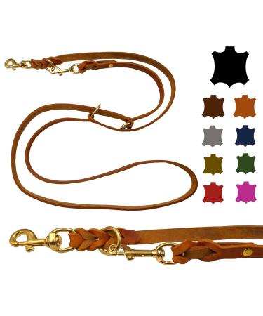 Dogeleine fat leather brass small dogs / large dogs 2m / 2.40m / 2.80m / 3.50m / 5m Double linen adjustable (5m x 8mm cognac) 5m x 8mm cognac