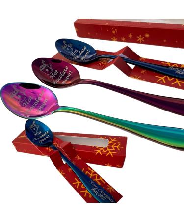 Premium Hot Chocolate Spoon with Christmas 2023 Gift Box - 15cm Size - Available in Silver Gold Rose Gold Black Blue Rainbow and Purple - Holiday xnas Gift - Buy Online on SooperMarket.com