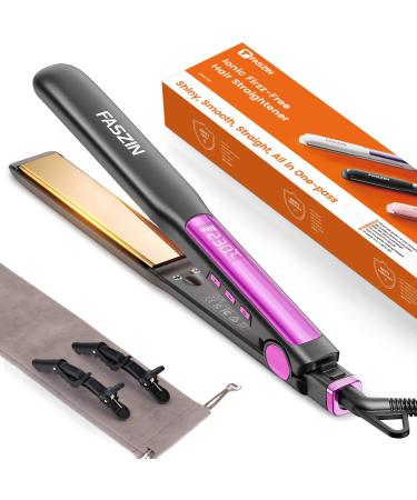 Professional Hair Straightener 1.18 inch Ionic Titanium Plate 20S Fast Heat Up Flat Iron with Clear LED Display 2 in 1 Straightener and Curler Styling Tool for Straighten Hair (Gray)