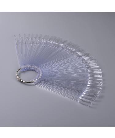 BNG 100 pieces nail display nail palette for artificial nails transparent nail tips sticks with ring salon exercise tools fan -shaped nail art incorrect point color card gel paint display 100 pieces (1 Pack)