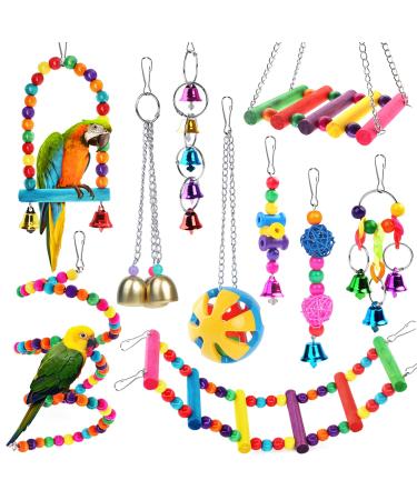 Newthinking Bird Parrot Toys Set 10 Pack Budgie Toys Swings Hammock Stand Hanging Bell Bird Cage Toys and Accessories for Cockatiels Small Parakeets Love Birds Finches