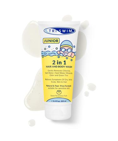 TRISWIM Junior After Swim Hair & Body Wash For Kids | Natural & Tear Free | Gently Removes Pool Chlorine & Odors | Prevents Skin Itching | Sweet Persimmon (200ml)