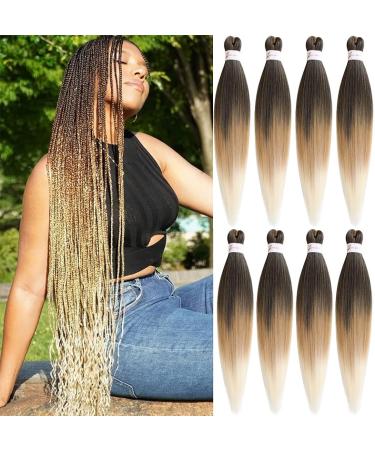 Leeven 8 Packs Pre Stretched Braiding Hair Extension 36 Inch Ombre EZ Braids Crochet Hair for Box Braids Pre Stretched Braiding Hair Extensions /1B27613# 36 Inch (Pack of 8) 1B/27/613#