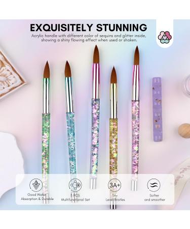 Saviland 5PCS Acrylic Nail Brushes Set - Sizes 8/10/12/16/18 for Acrylic Application Sparkling Rainbow Powder Brush & Holder - Perfect for Nail Extensions & 3D Carving - Buy Online on SooperMarket.com
