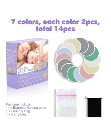 Organic Bamboo Nursing Breast Pads - 14 Pack for Breastfeeding and Maternity | Reusable, Washable, Soft & Natural | Large Nipple Pads for New Moms - Multicolor Set with Laundry Bag - Buy Online on SooperMarket.com