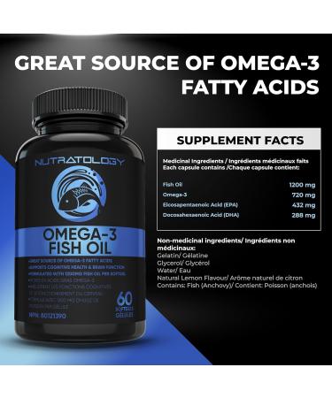 Omega 3 Fish Oil Supplement Triple Strength - 1200MG Fish Oil 720 MG Omega 3 432MG EPA & 288MG DHA Per Softgel. Burp-less Lemon Flavour - Great Source Of Omega 3 Fatty Acids - Omega 3 Supplements - Supports Cognitive Health & Brain Function - 60 Softgels  - Buy Online on SooperMarket.com
