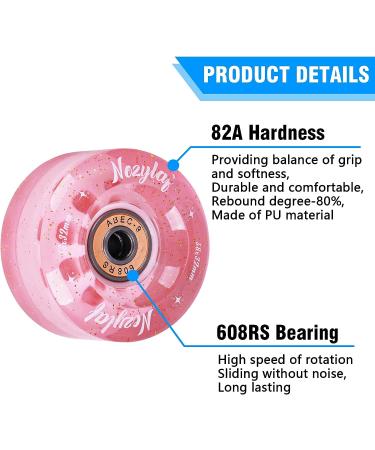 Nezylaf 8 Pack 32x58mm 82A Roller Skate Wheels with Glitter Powder + Skate Tool - Pink, Indoor/Outdoor Skate Replacement Accessories - Buy Online on SooperMarket.com