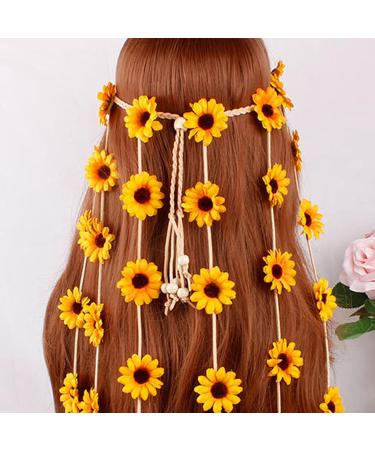 Boho Sunflower Flower Headband | Hippie Floral Crown Hairband for Women and Girls | Handmade Yellow Hair Accessories for Party, Cosplay, and Decoration - Buy Online on SooperMarket.com