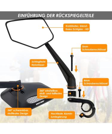Arkham Extra Large Bicycle Mirror - 360 Swivel Shatterproof & Durable - Universal Fit for E-Bikes & Standard Bikes (Left Handlebar 21-25.4mm) - Buy Online on SooperMarket.com