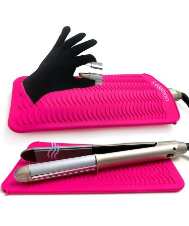Heat-resistant mat bag and heat-resistant glove for curls hair smoothers smooth iron and hair styling tools 28.5 cm x 14cm pink pink+glove