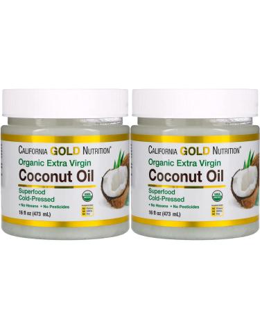Organic Extra Virgin Coconut Oil, Cold Pressed 16 fl oz (473 ml) Each, California Gold Nutrition, 2 Pack 16 Fl Oz (Pack of 2)