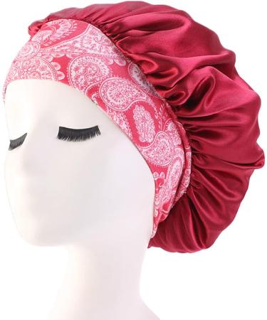 HEIMEABI Soft Bonnet Wide Elastic Satin Night Cap for Women - Wine One Size | Hair Accessories Organizer - Buy Online on SooperMarket.com