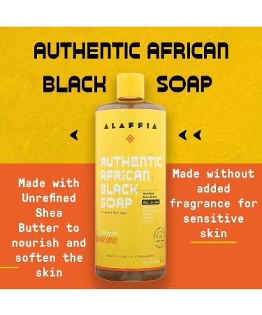 Alaffia Authentic African Black Soap - 2 Pack 32 Fl Oz | All-in-One Body Wash, Face Wash, Shampoo & Shaving Soap with Fair Trade Shea Butter, Unscented - Buy Online on SooperMarket.com