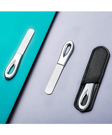 Stainless Steel Nail Files Set with Leather Case - Double Sided Grit Diamond Fingernail File for Natural Nails - Non Slip Handle, Metal File Emery Boards (Black) - Buy Online on SooperMarket.com