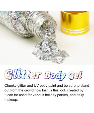 Silver Holographic Mermaid Sequins Body Glitter Gel - Waterproof for Face, Hair, and Nails | Perfect for Concerts, Parties, and Festivals - Buy Online on SooperMarket.com