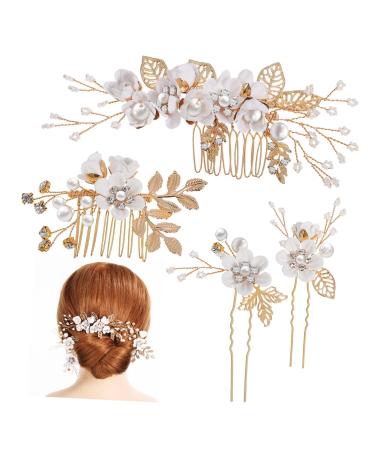HAPINARY 1 Set Comb Set Bride Headdress U Shaped Hair Pins Rhinestone Hair Pins Hair Comb Clip Wedding Hair Comb Flower Hair Side Combs Bridal Hair Side Comb Handmade Hairpin White Alloy