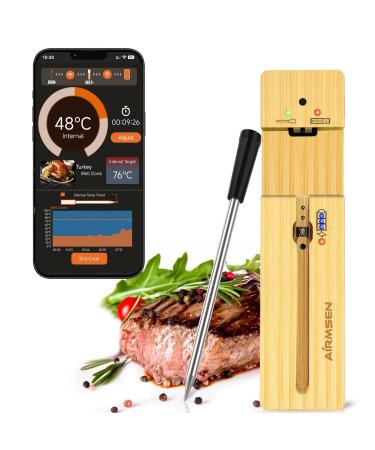 Airmsen meat thermometer wireless 110m bluetooth grill thermometer with IPX7 digital meat thermometer for oven grill kitchen bbq oven rotisserie perfect meat enjoyment via app naturally