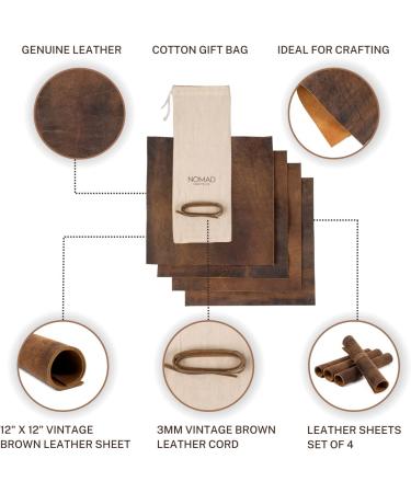Genuine Leather Sheets Set of 4  Leather Material  Genuine Leather for Crafts | Leather Roll  Soft Leather  Sheet Leather for Crafts | Quality Raw Leather 12" x 12" + 36" Leather Cord - Buy Online on SooperMarket.com